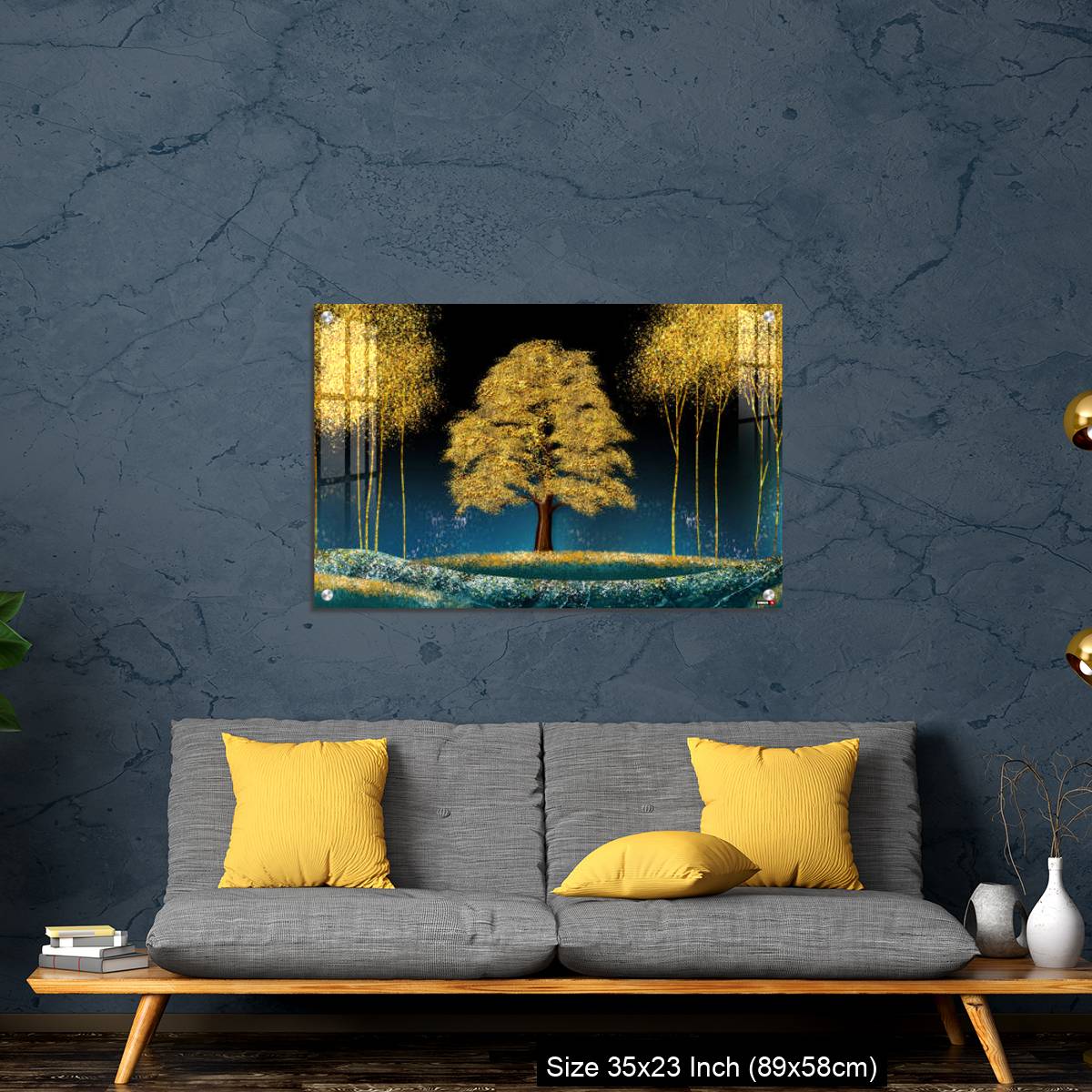 OMGs Acrylic Wall Decor – Modern canvas art mural wallpaper landscape moon, golden christmas trees, colorful mountains - Image 14