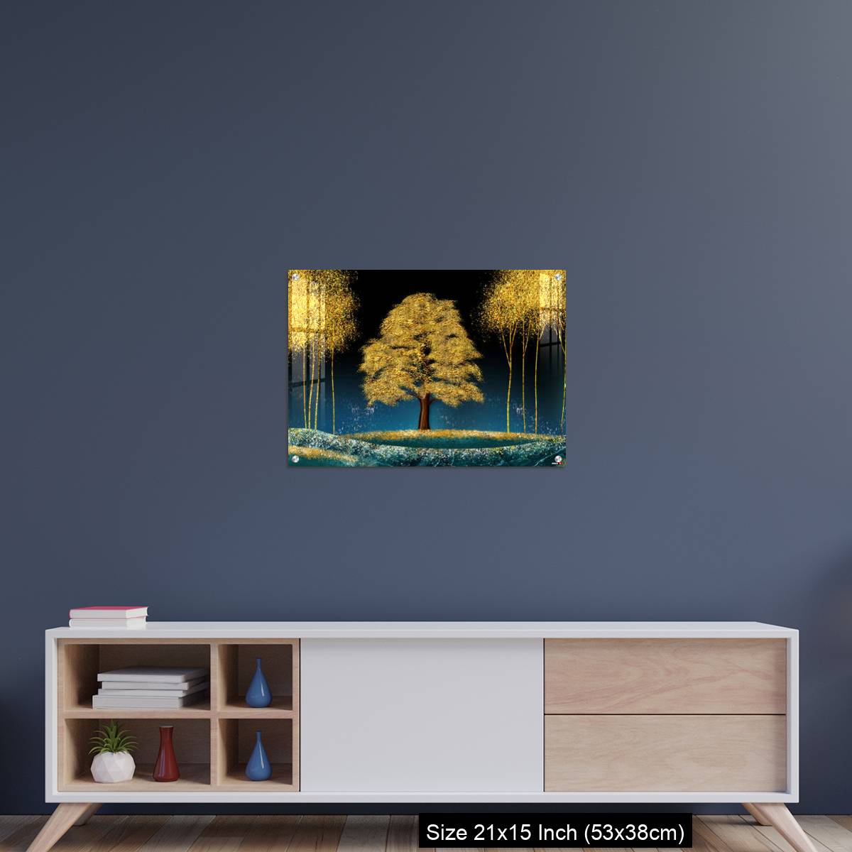 OMGs Acrylic Wall Decor – Modern canvas art mural wallpaper landscape moon, golden christmas trees, colorful mountains - Image 15