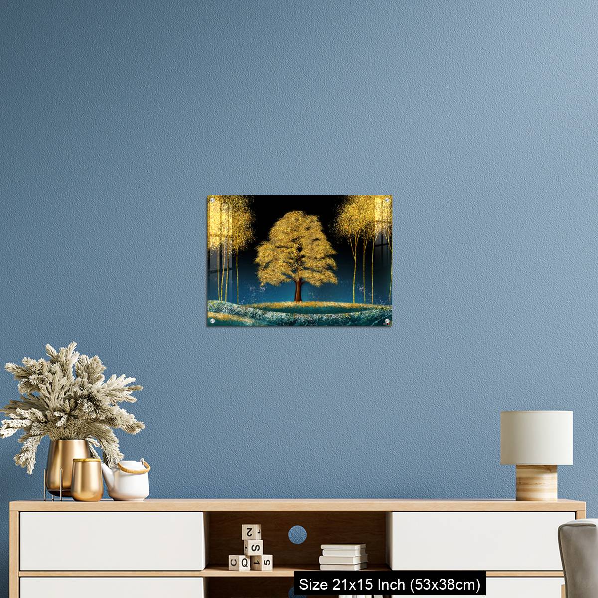 OMGs Acrylic Wall Decor – Modern canvas art mural wallpaper landscape moon, golden christmas trees, colorful mountains - Image 17