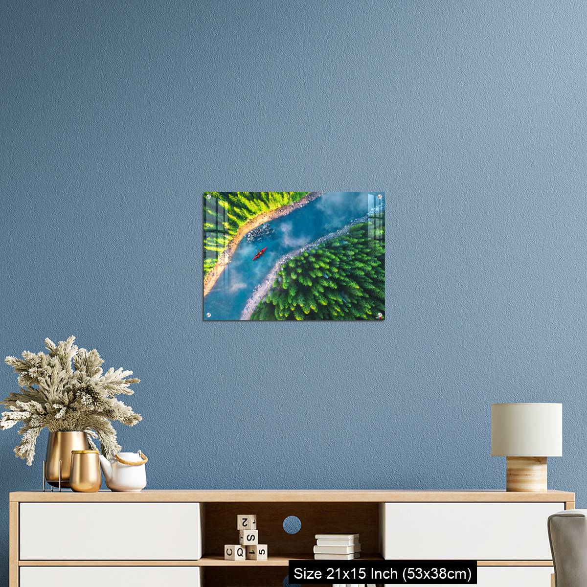OMGs Acrylic Wall Decor – Aerial view of rafting boat or canoe in mountain river and forest. - Image 17