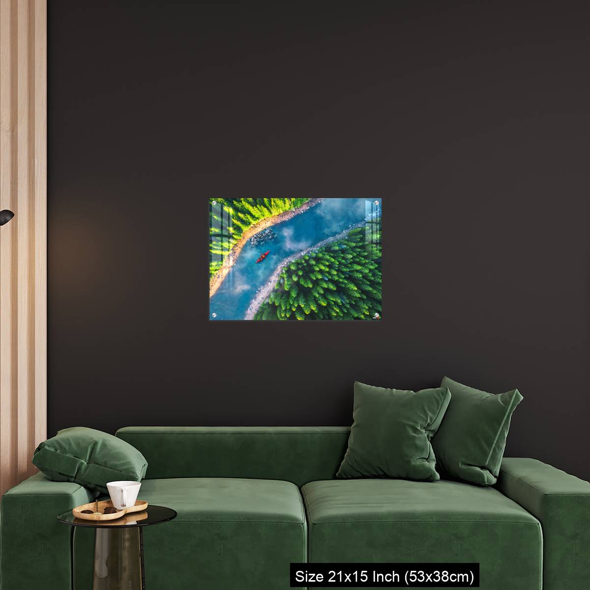 OMGs Acrylic Wall Decor – Aerial view of rafting boat or canoe in mountain river and forest. - Image 18