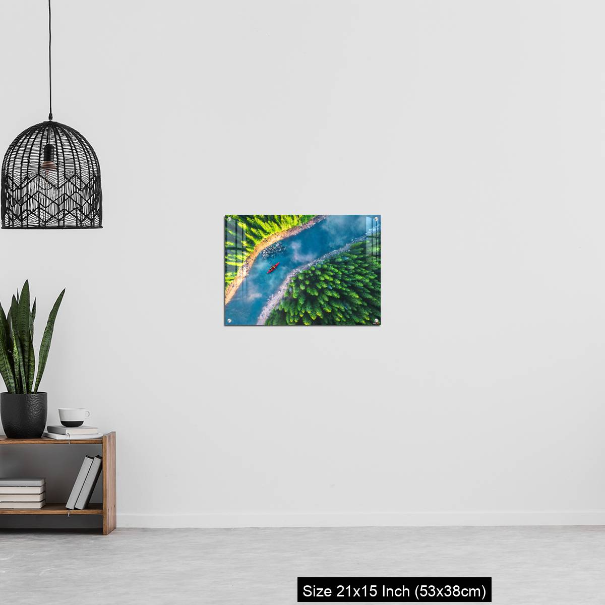 OMGs Acrylic Wall Decor – Aerial view of rafting boat or canoe in mountain river and forest. - Image 20