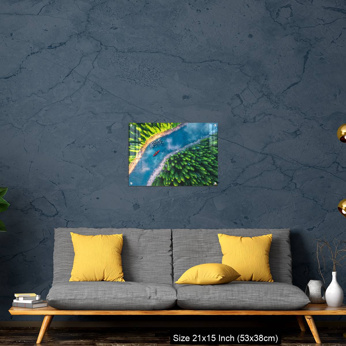 OMGs Acrylic Wall Decor – Aerial view of rafting boat or canoe in mountain river and forest. - Image 21