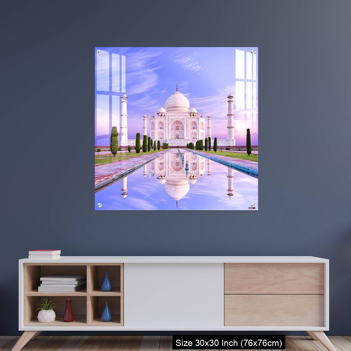 OMGs Acrylic Wall Decor – Amazing view on the Taj Mahal in sun light with reflection in water.