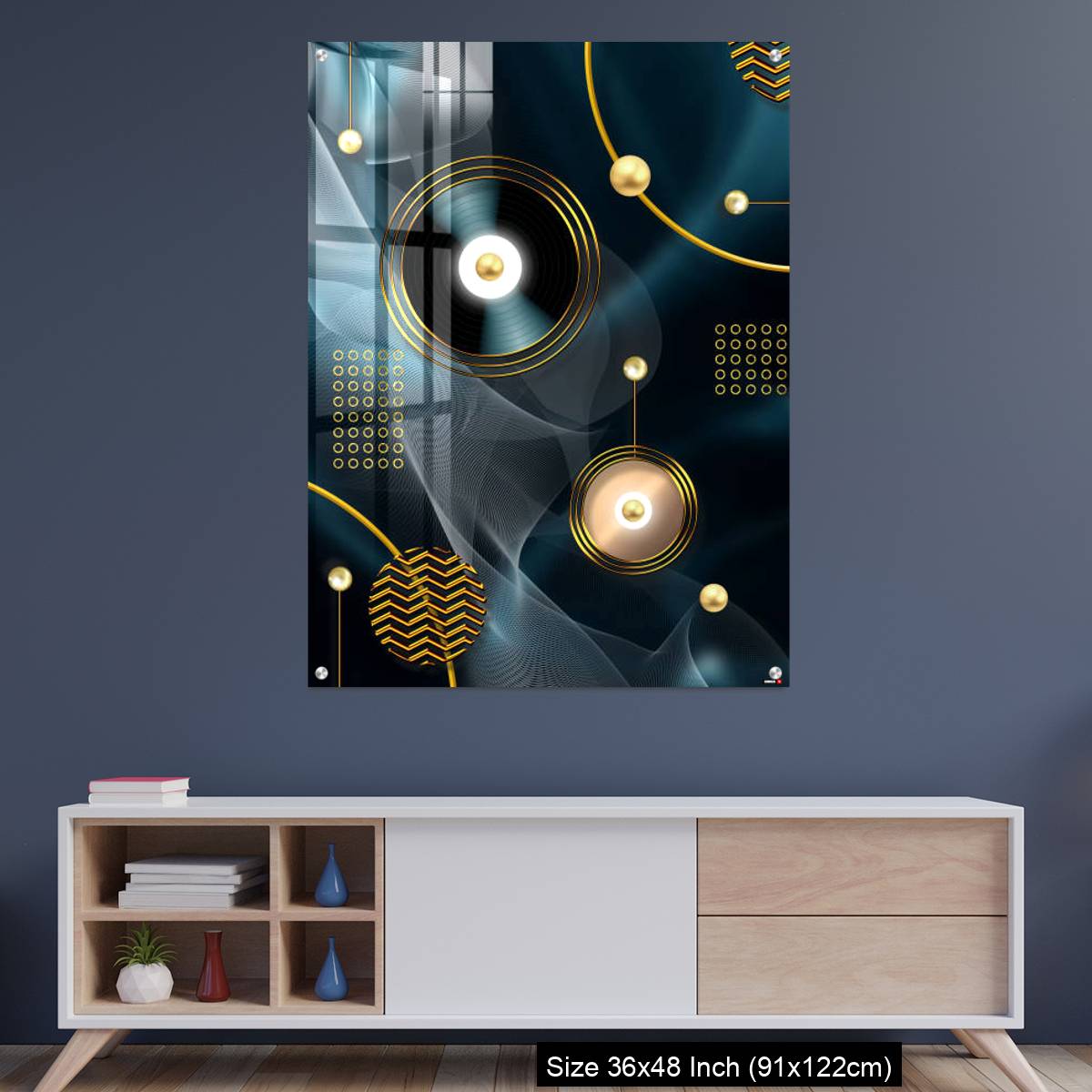 OMGs Acrylic Wall Decor – Golden lines and circle in dark blue background