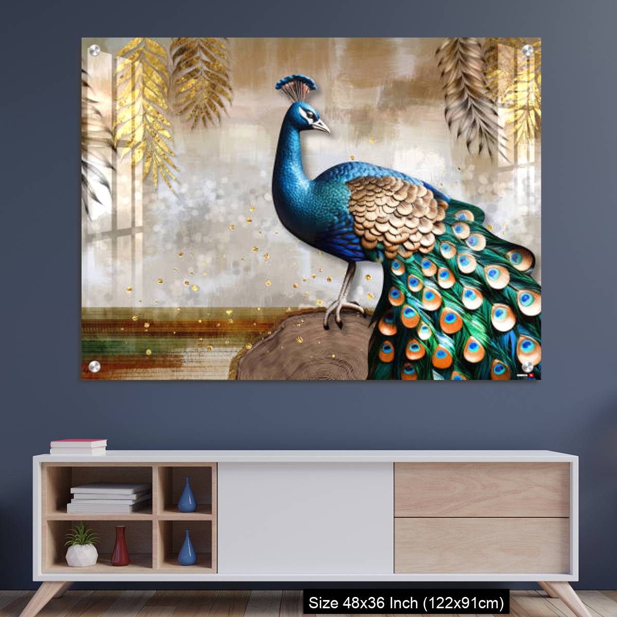 OMGs Acrylic Wall Decor – Colorful peacock on the stem.