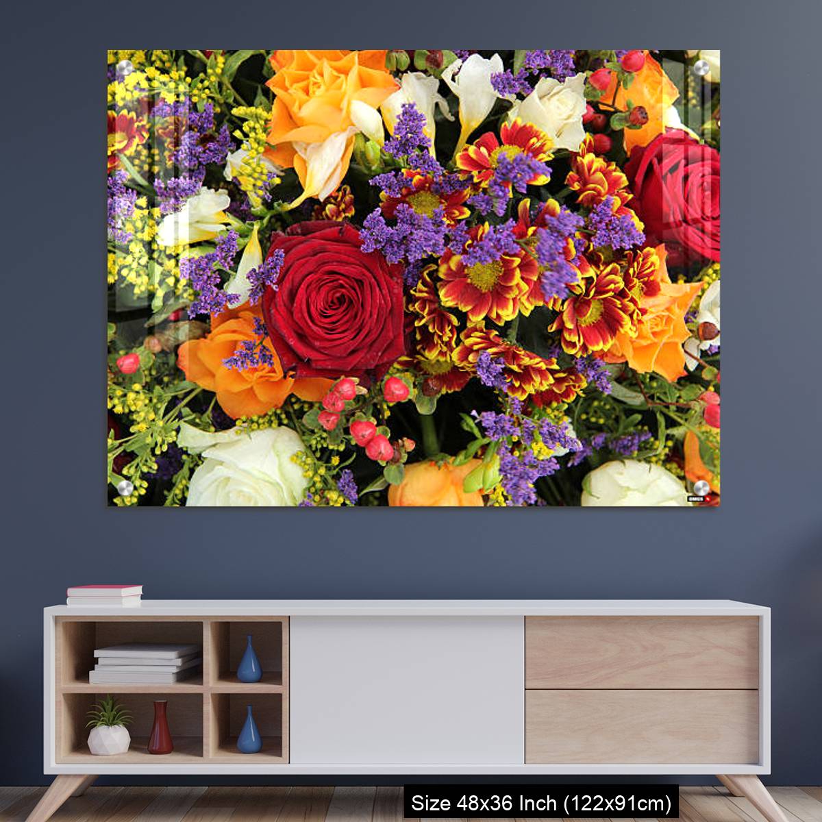 OMGs Acrylic Wall Decor – Mixed floral arrangement in yellow, red and white