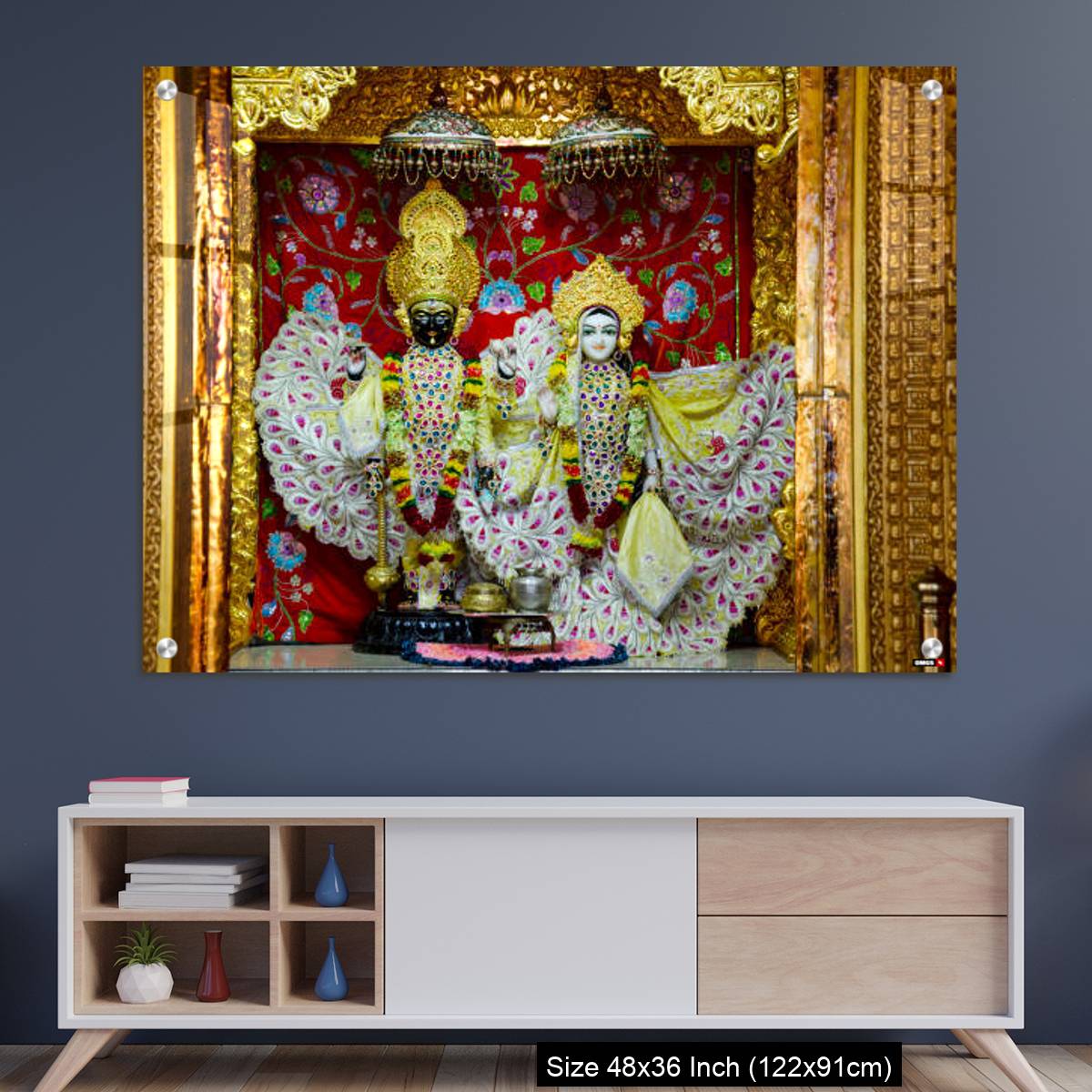 OMGs Acrylic Wall Decor – Radha and Krishna idols inside the Swaminarayan temple at Nilkanthdham, Poicha, Gujarat, India