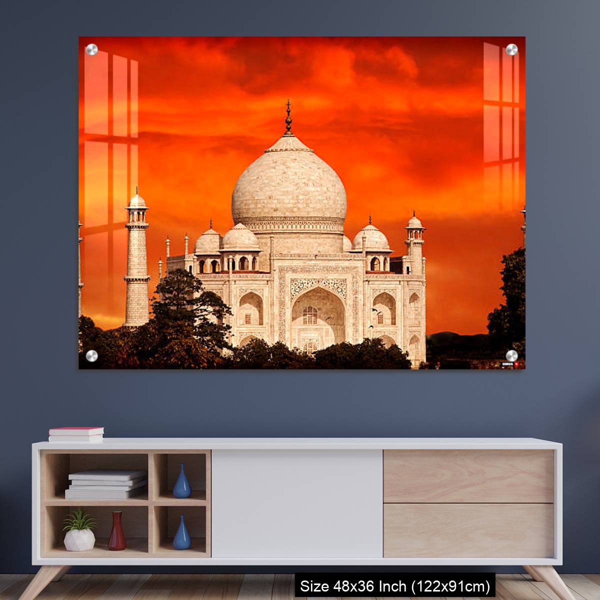 OMGs Acrylic Wall Decor – Retro filtered sunset over Taj Mahal, India.