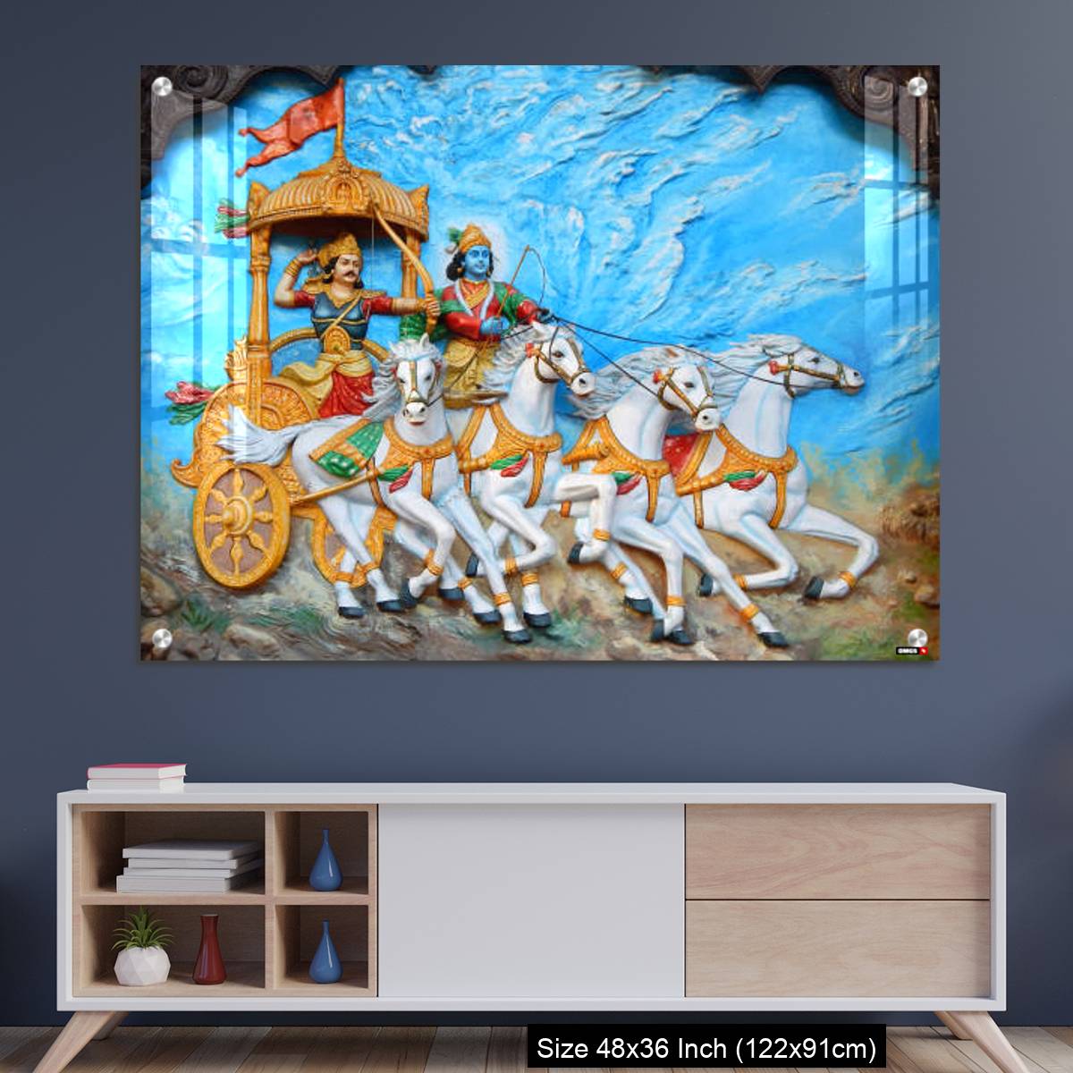 OMGs Acrylic Wall Decor – God Krishna and Arjuna as warrior in Mahabharata war