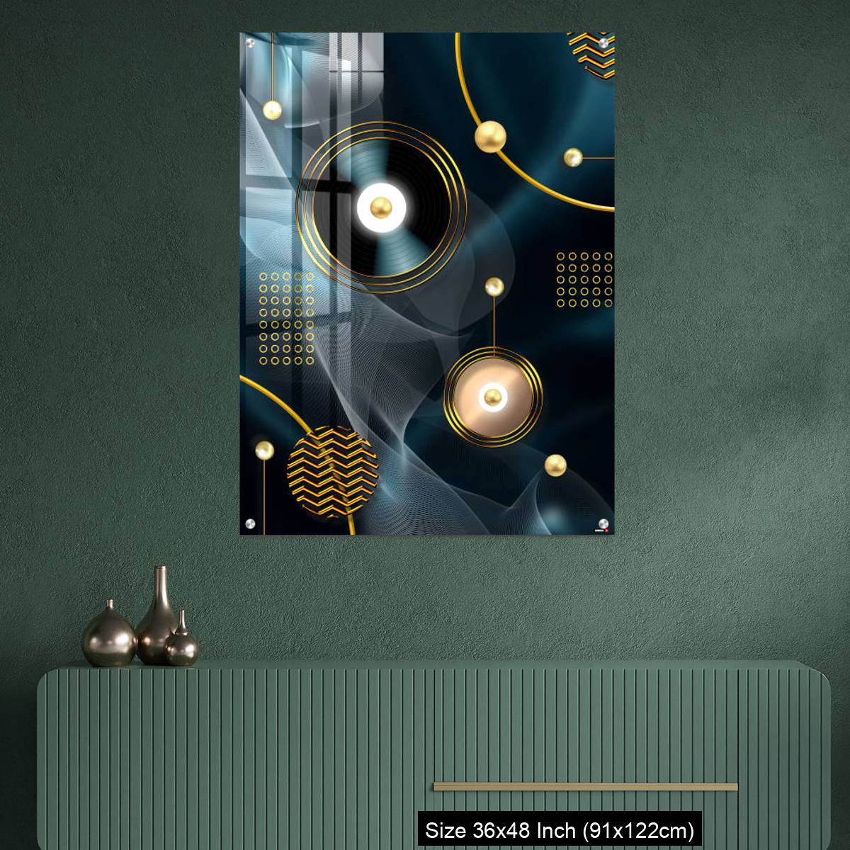 OMGs Acrylic Wall Decor – Golden lines and circle in dark blue background - Image 2