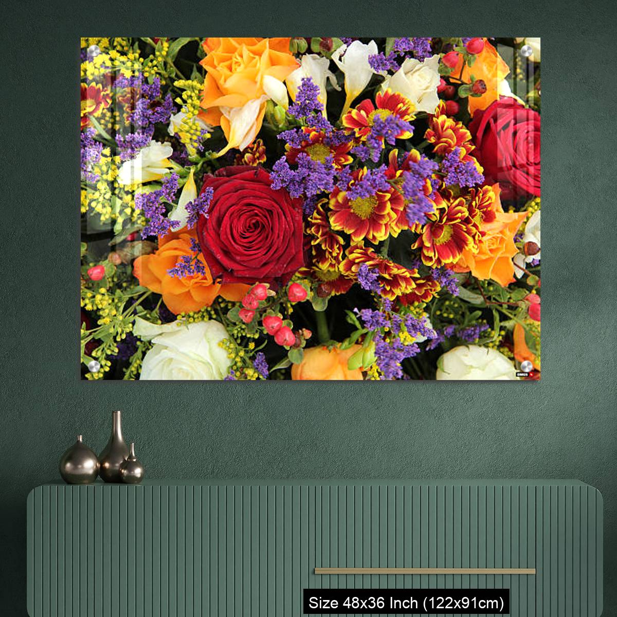 OMGs Acrylic Wall Decor – Mixed floral arrangement in yellow, red and white - Image 2