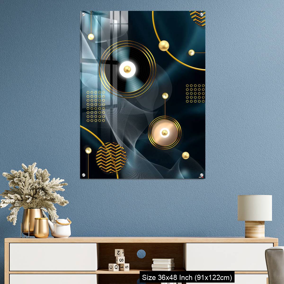 OMGs Acrylic Wall Decor – Golden lines and circle in dark blue background - Image 3