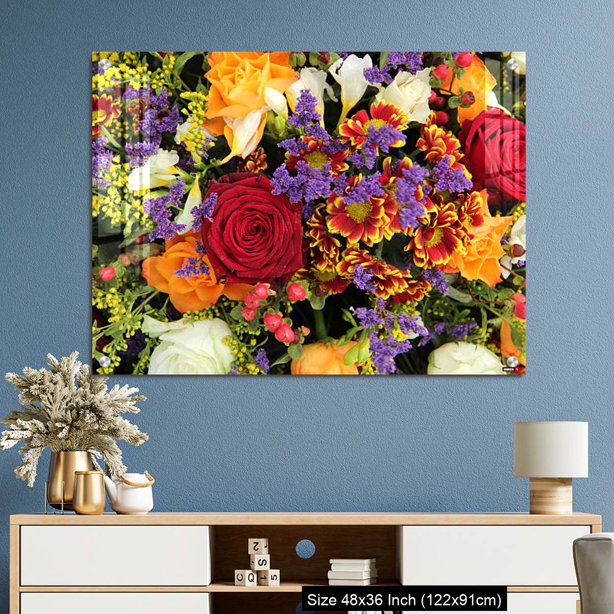 OMGs Acrylic Wall Decor – Mixed floral arrangement in yellow, red and white - Image 3