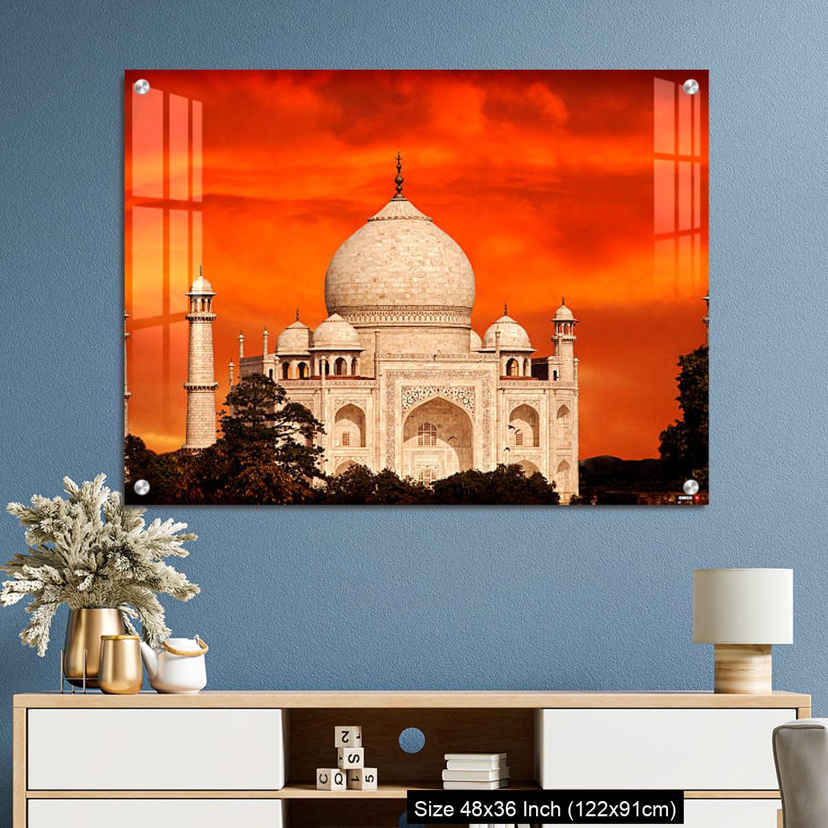 OMGs Acrylic Wall Decor – Retro filtered sunset over Taj Mahal, India. - Image 3