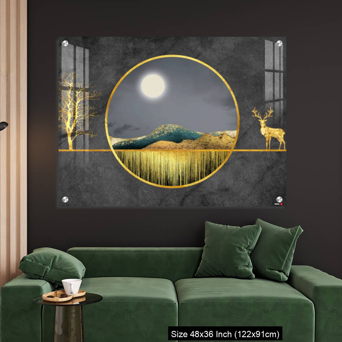 OMGs Acrylic Wall Decor – Colorful mountains, golden deer, golden trees, and golden lines. - Image 4