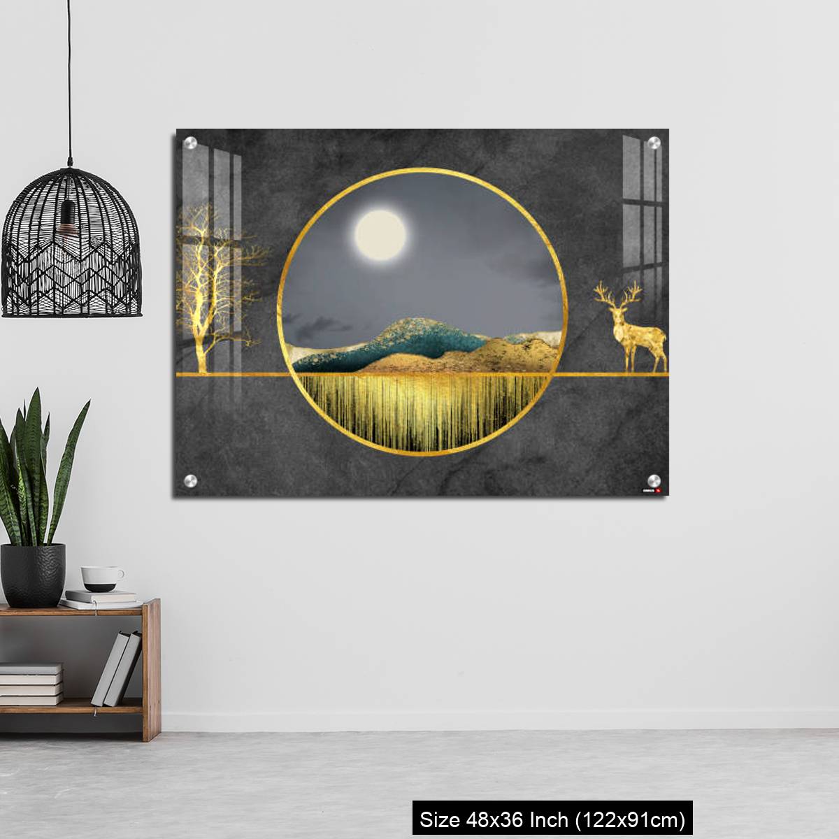 OMGs Acrylic Wall Decor – Colorful mountains, golden deer, golden trees, and golden lines. - Image 6