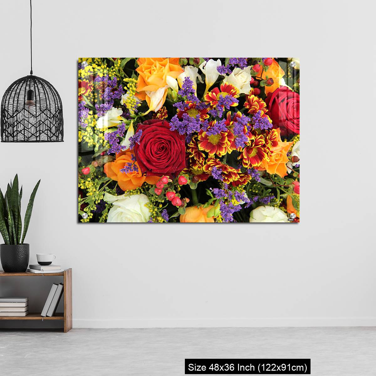 OMGs Acrylic Wall Decor – Mixed floral arrangement in yellow, red and white - Image 6