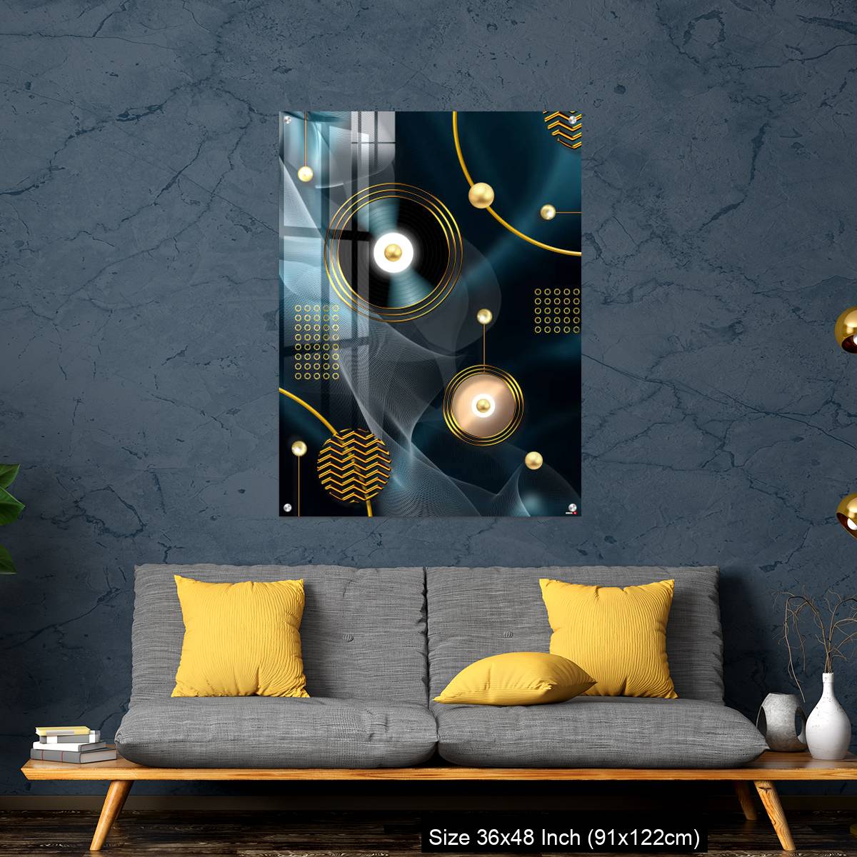 OMGs Acrylic Wall Decor – Golden lines and circle in dark blue background - Image 7