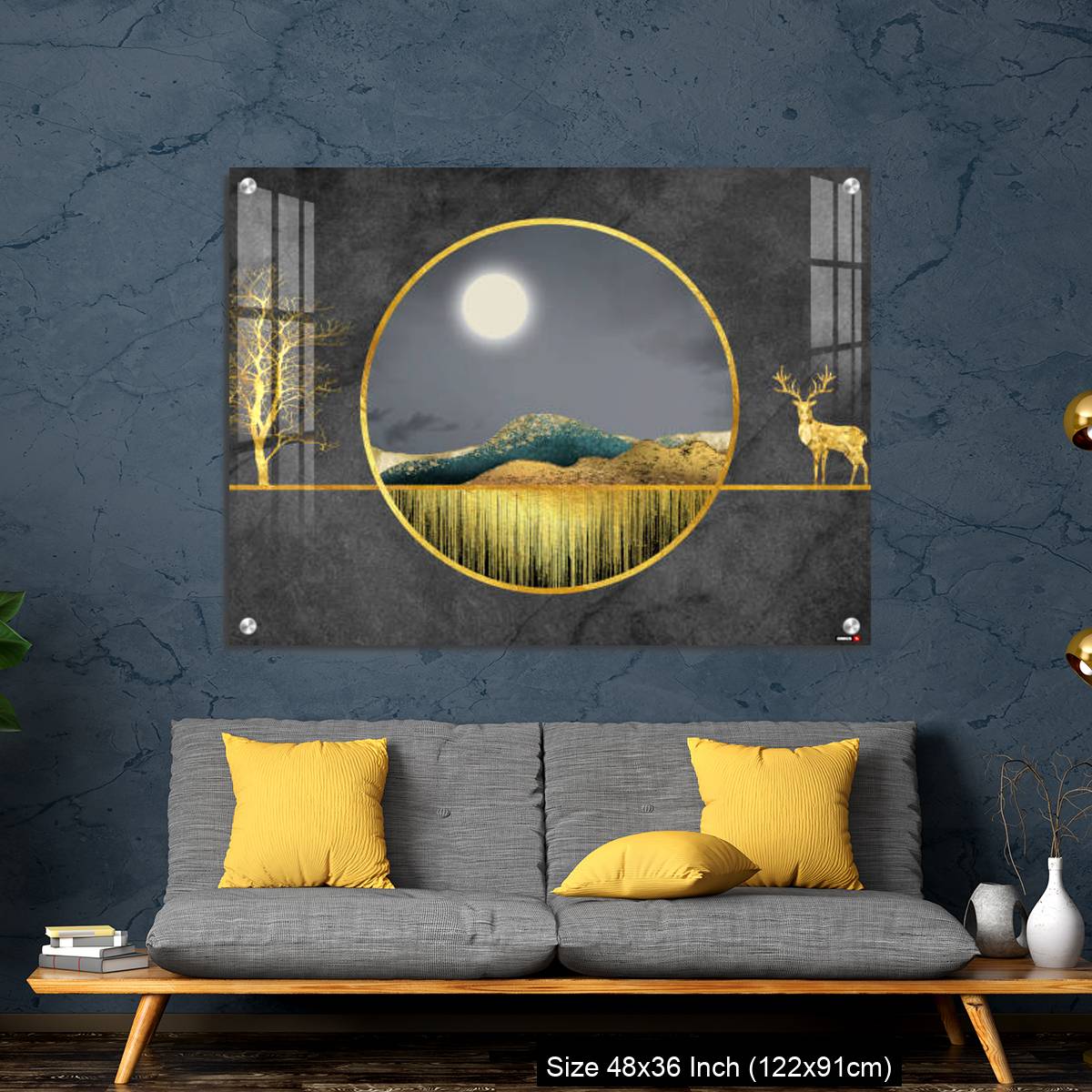 OMGs Acrylic Wall Decor – Colorful mountains, golden deer, golden trees, and golden lines. - Image 7