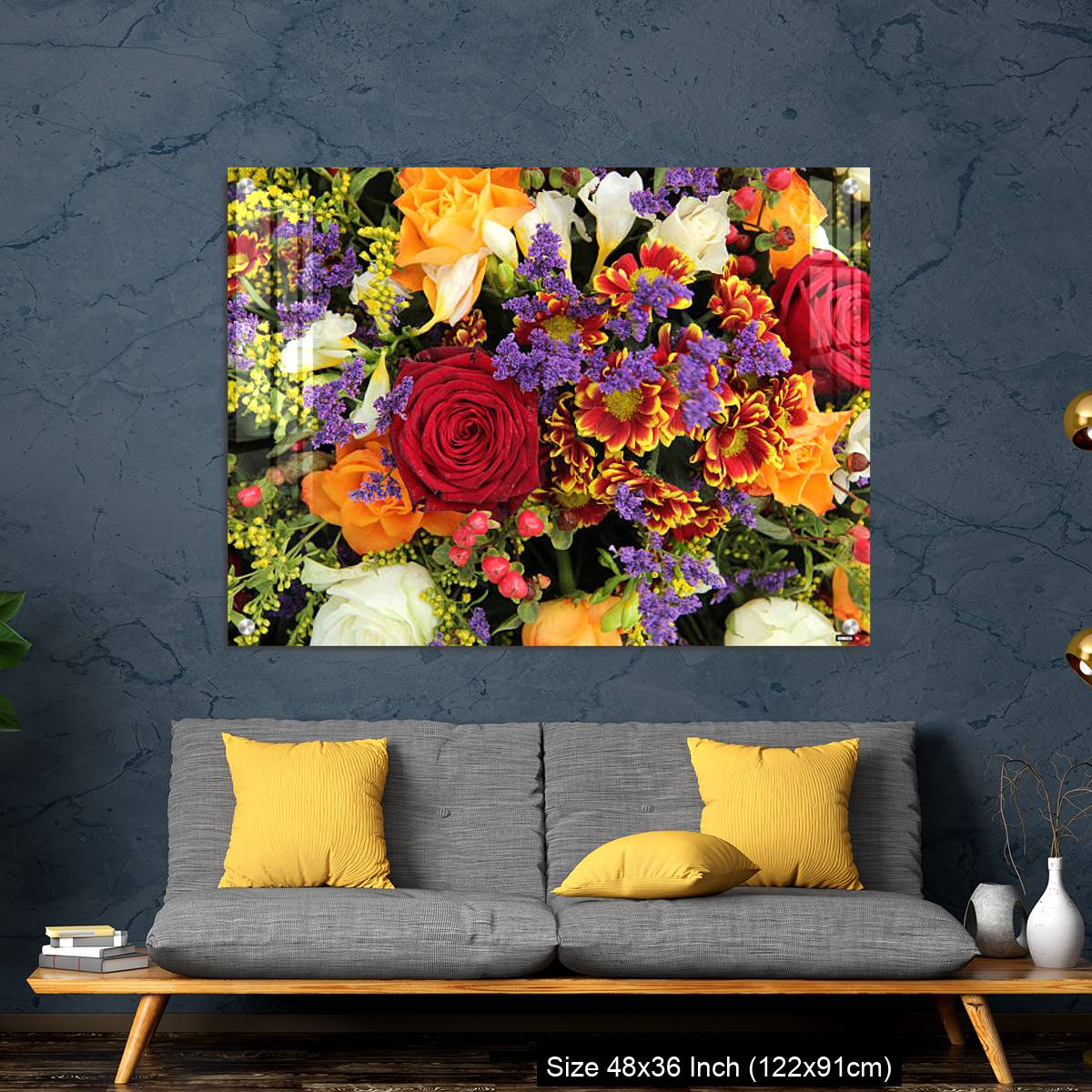 OMGs Acrylic Wall Decor – Mixed floral arrangement in yellow, red and white - Image 7