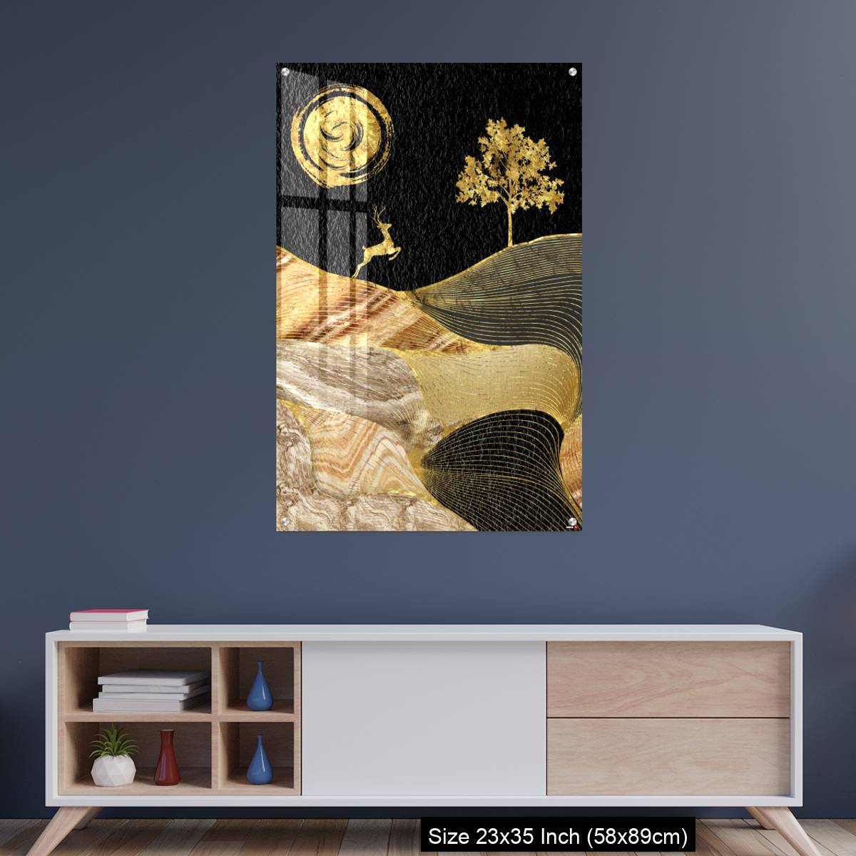 OMGs Acrylic Wall Decor – Canvas wall art decor. black and golden background with Ginko leaves and deer. - Image 8