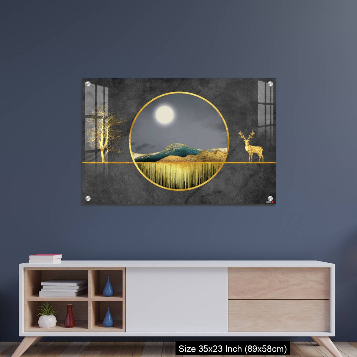 OMGs Acrylic Wall Decor – Colorful mountains, golden deer, golden trees, and golden lines. - Image 8