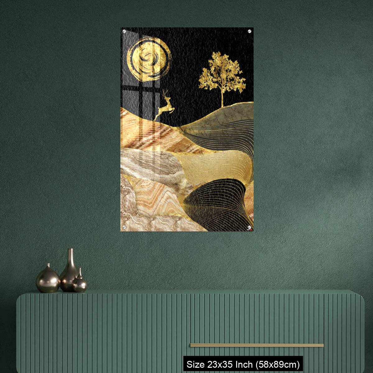 OMGs Acrylic Wall Decor – Canvas wall art decor. black and golden background with Ginko leaves and deer. - Image 9