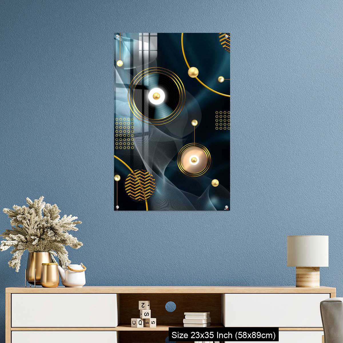 OMGs Acrylic Wall Decor – Golden lines and circle in dark blue background - Image 10