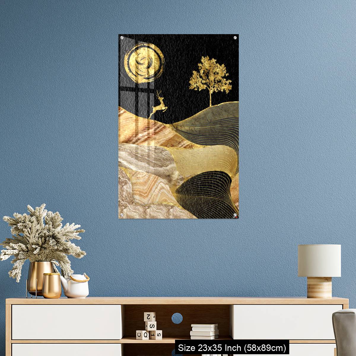 OMGs Acrylic Wall Decor – Canvas wall art decor. black and golden background with Ginko leaves and deer. - Image 10