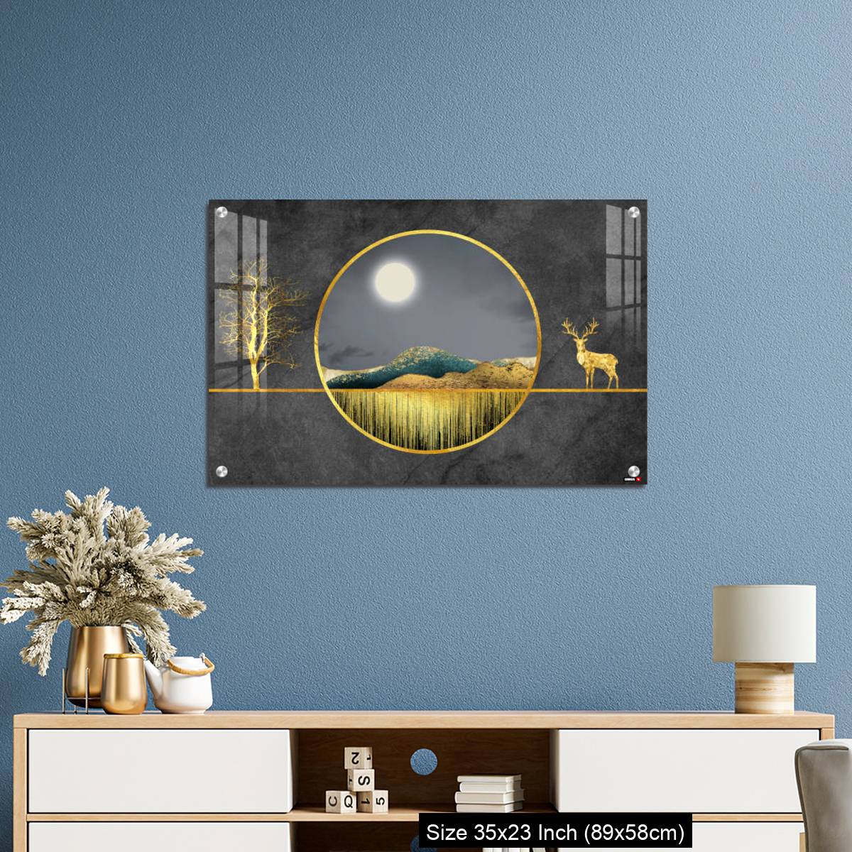 OMGs Acrylic Wall Decor – Colorful mountains, golden deer, golden trees, and golden lines. - Image 10