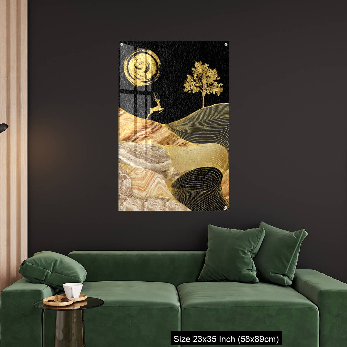 OMGs Acrylic Wall Decor – Canvas wall art decor. black and golden background with Ginko leaves and deer. - Image 11
