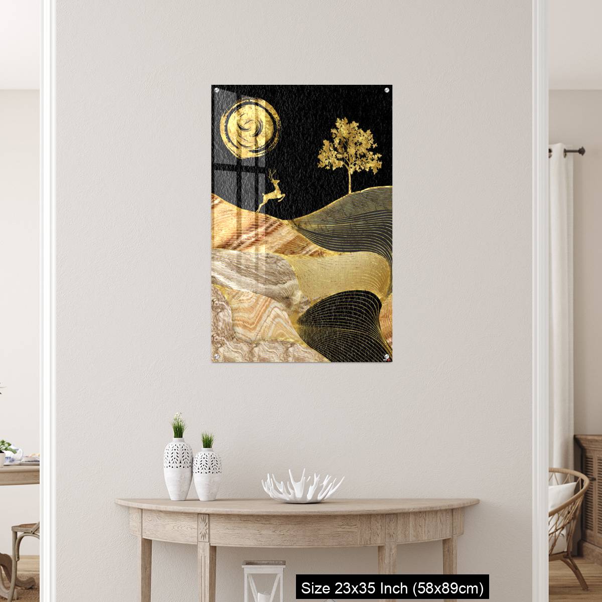 OMGs Acrylic Wall Decor – Canvas wall art decor. black and golden background with Ginko leaves and deer. - Image 12