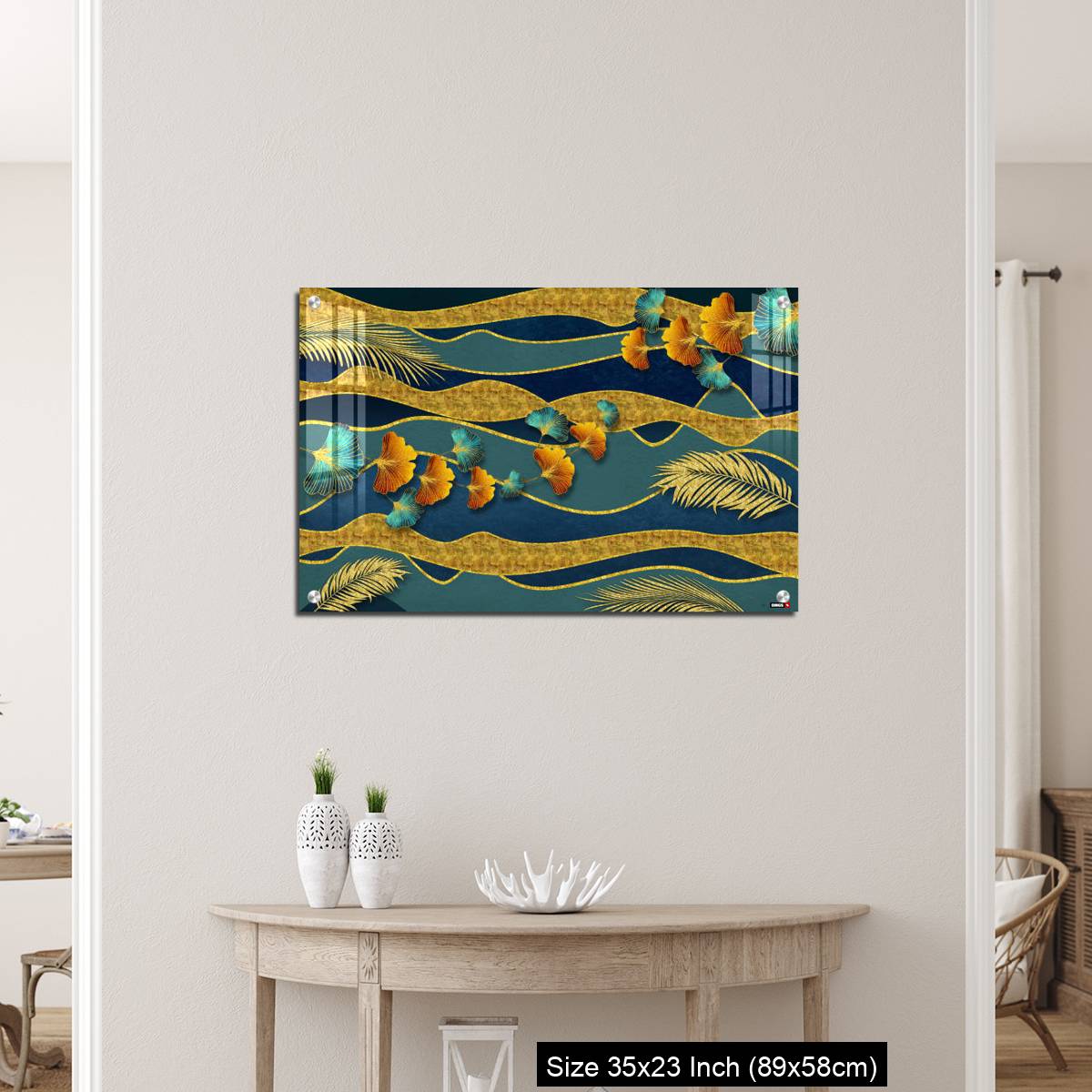 OMGs Acrylic Wall Decor – Golden and turquoise ginkgo leaves in modern dark background. - Image 12