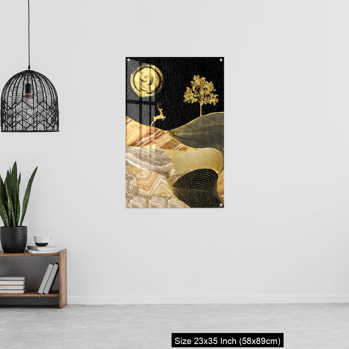 OMGs Acrylic Wall Decor – Canvas wall art decor. black and golden background with Ginko leaves and deer. - Image 13