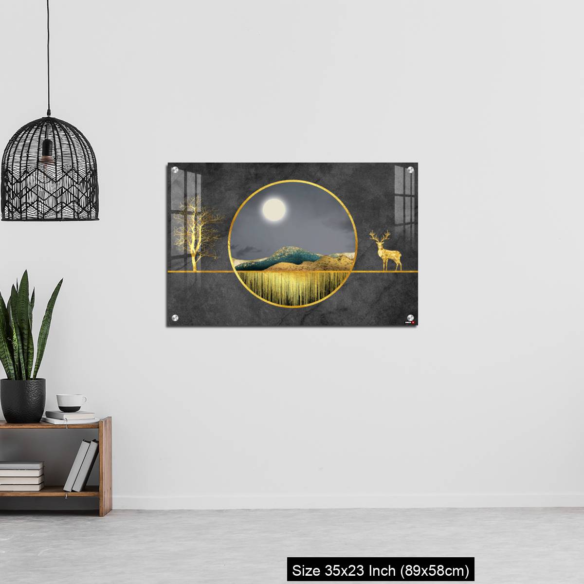 OMGs Acrylic Wall Decor – Colorful mountains, golden deer, golden trees, and golden lines. - Image 13