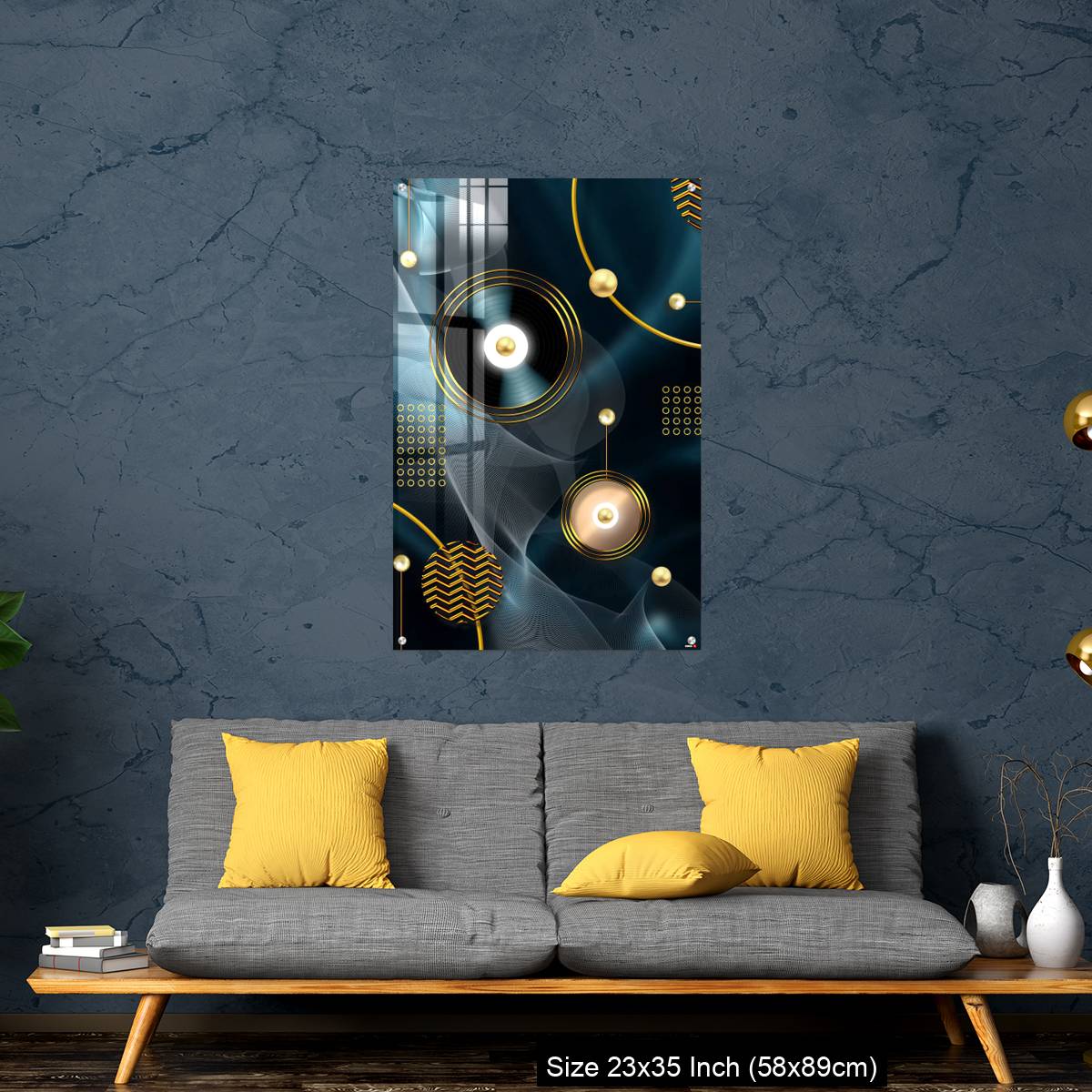 OMGs Acrylic Wall Decor – Golden lines and circle in dark blue background - Image 14