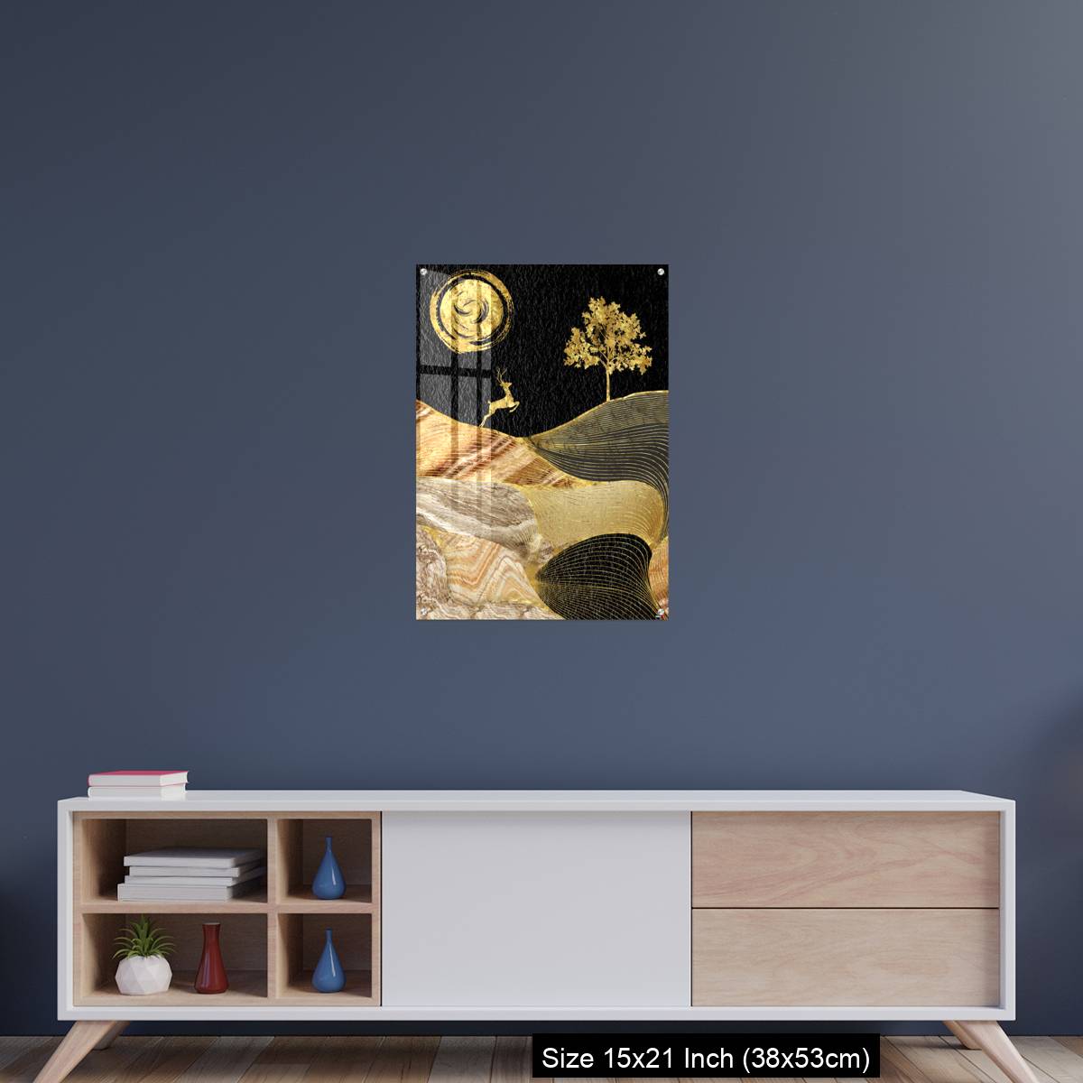 OMGs Acrylic Wall Decor – Canvas wall art decor. black and golden background with Ginko leaves and deer. - Image 15