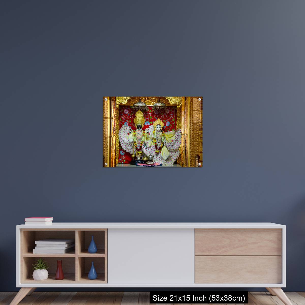 OMGs Acrylic Wall Decor – Radha and Krishna idols inside the Swaminarayan temple at Nilkanthdham, Poicha, Gujarat, India - Image 15