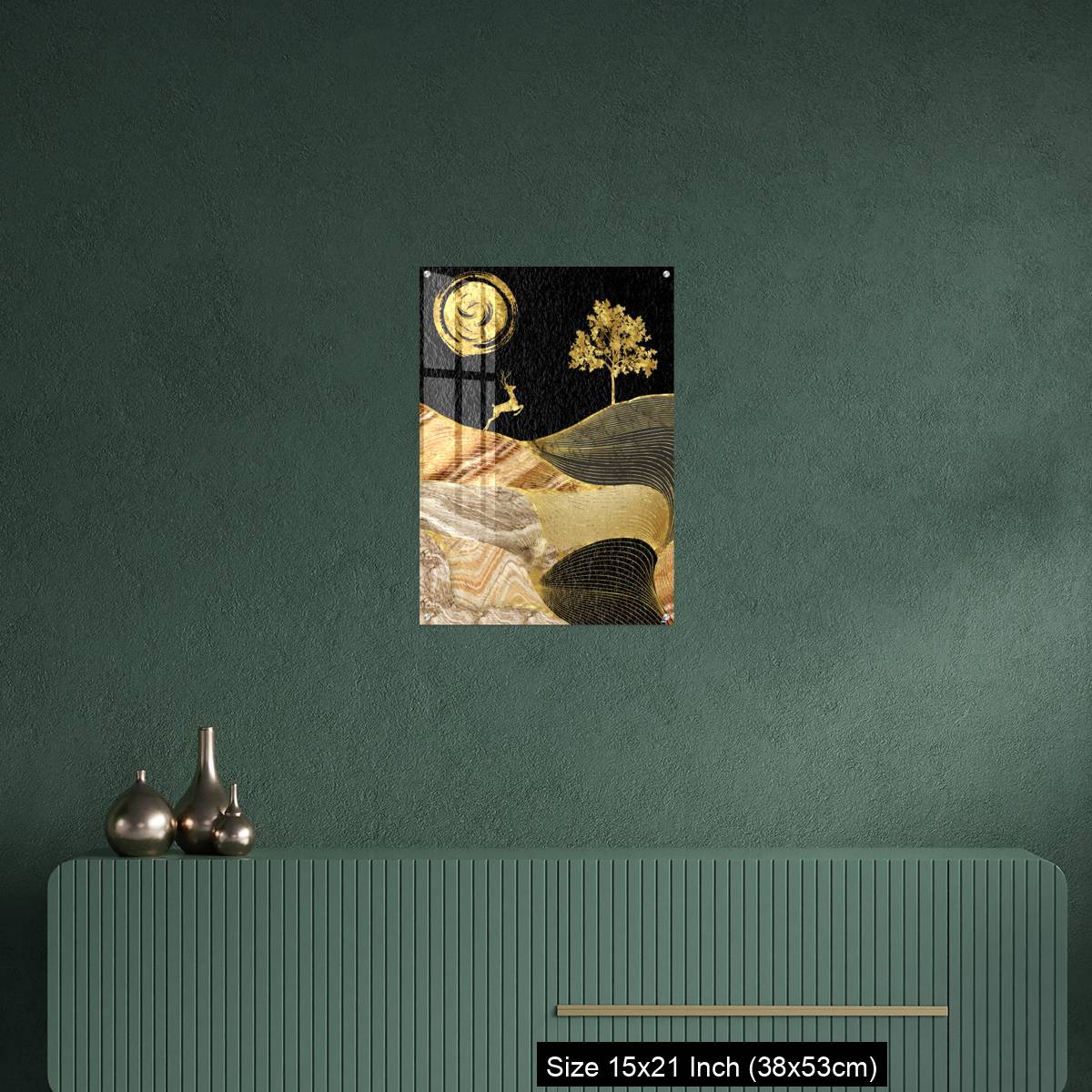 OMGs Acrylic Wall Decor – Canvas wall art decor. black and golden background with Ginko leaves and deer. - Image 16