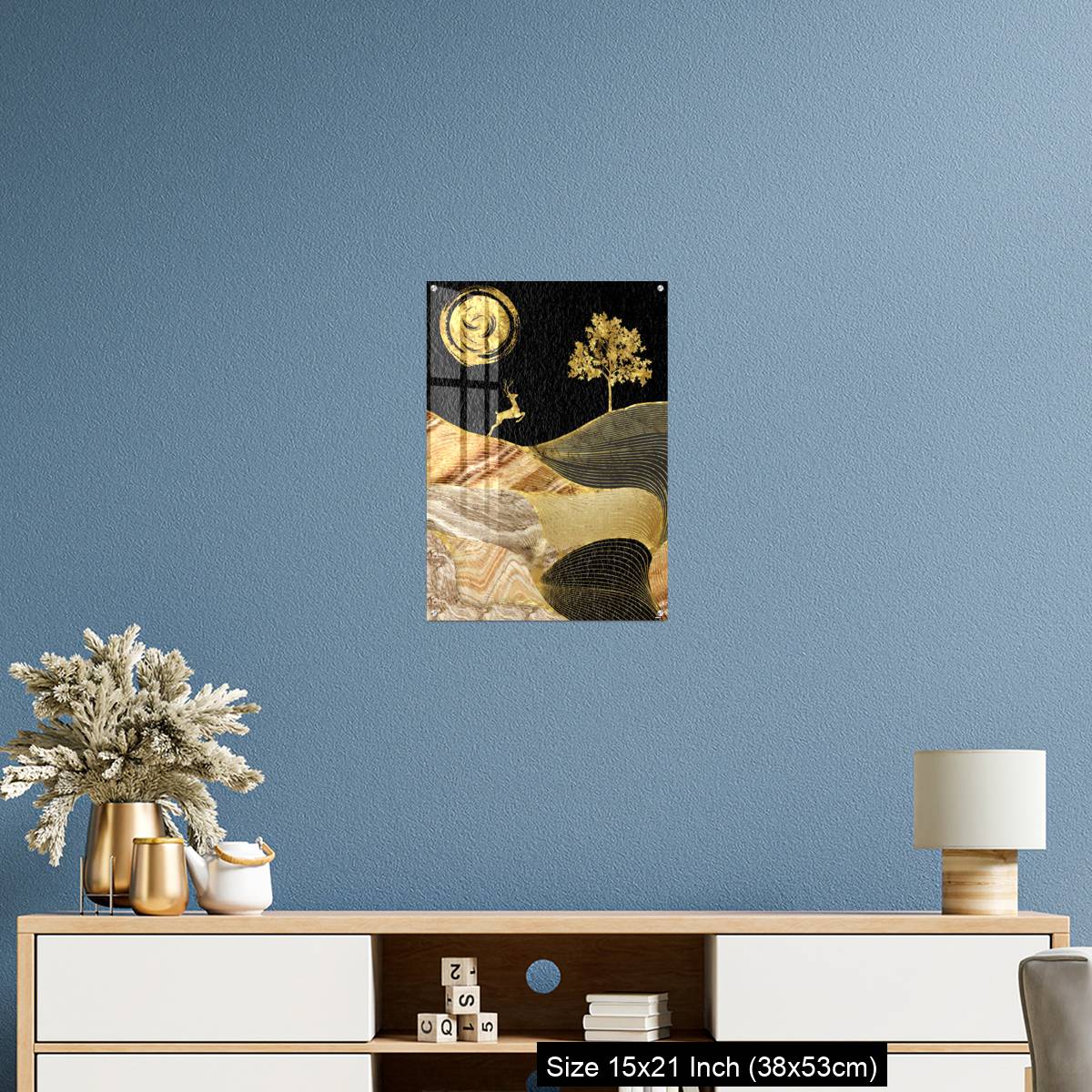 OMGs Acrylic Wall Decor – Canvas wall art decor. black and golden background with Ginko leaves and deer. - Image 17