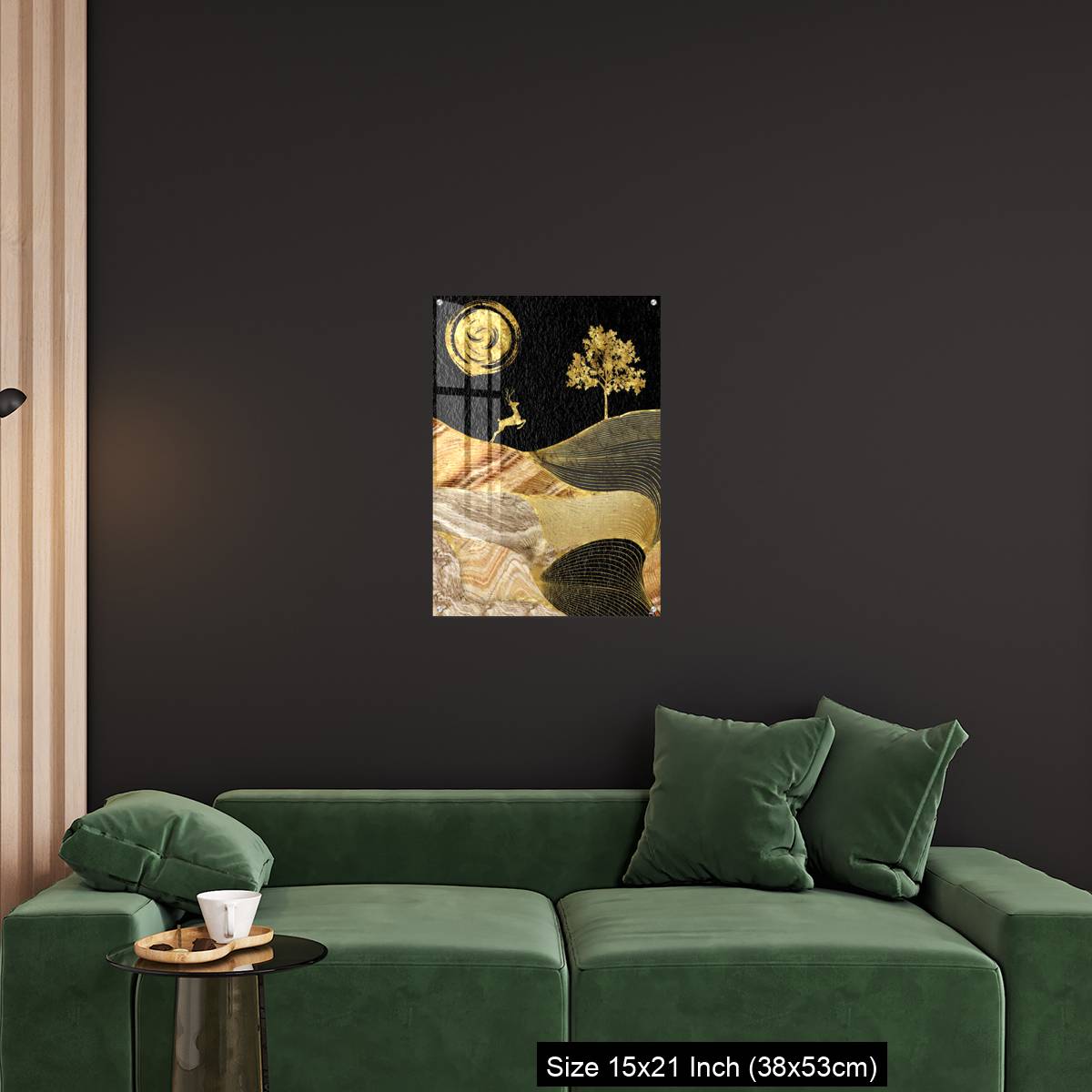 OMGs Acrylic Wall Decor – Canvas wall art decor. black and golden background with Ginko leaves and deer. - Image 18