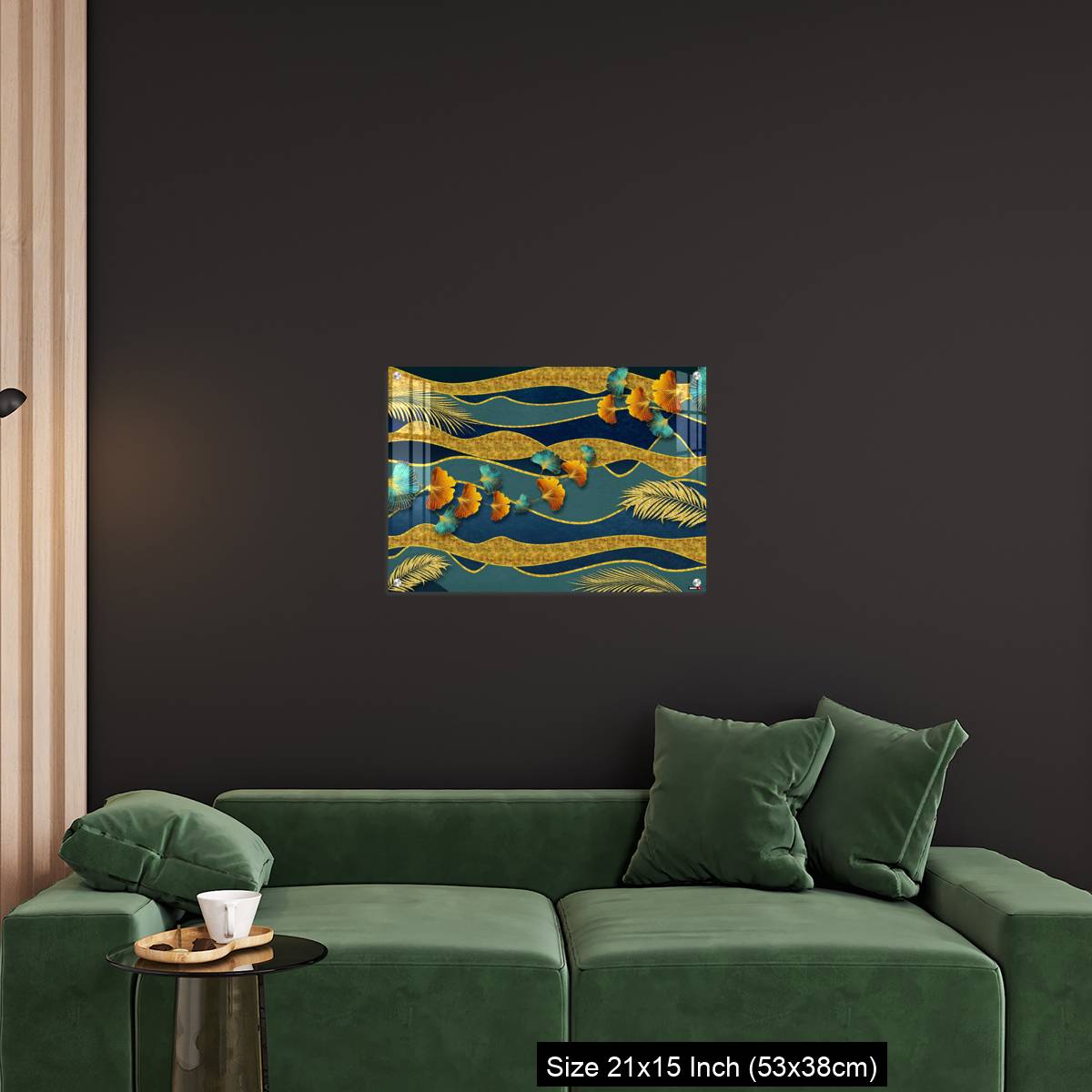 OMGs Acrylic Wall Decor – Golden and turquoise ginkgo leaves in modern dark background. - Image 18