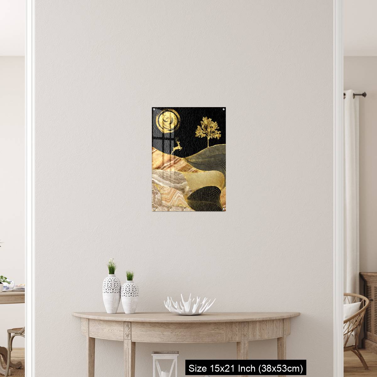 OMGs Acrylic Wall Decor – Canvas wall art decor. black and golden background with Ginko leaves and deer. - Image 19