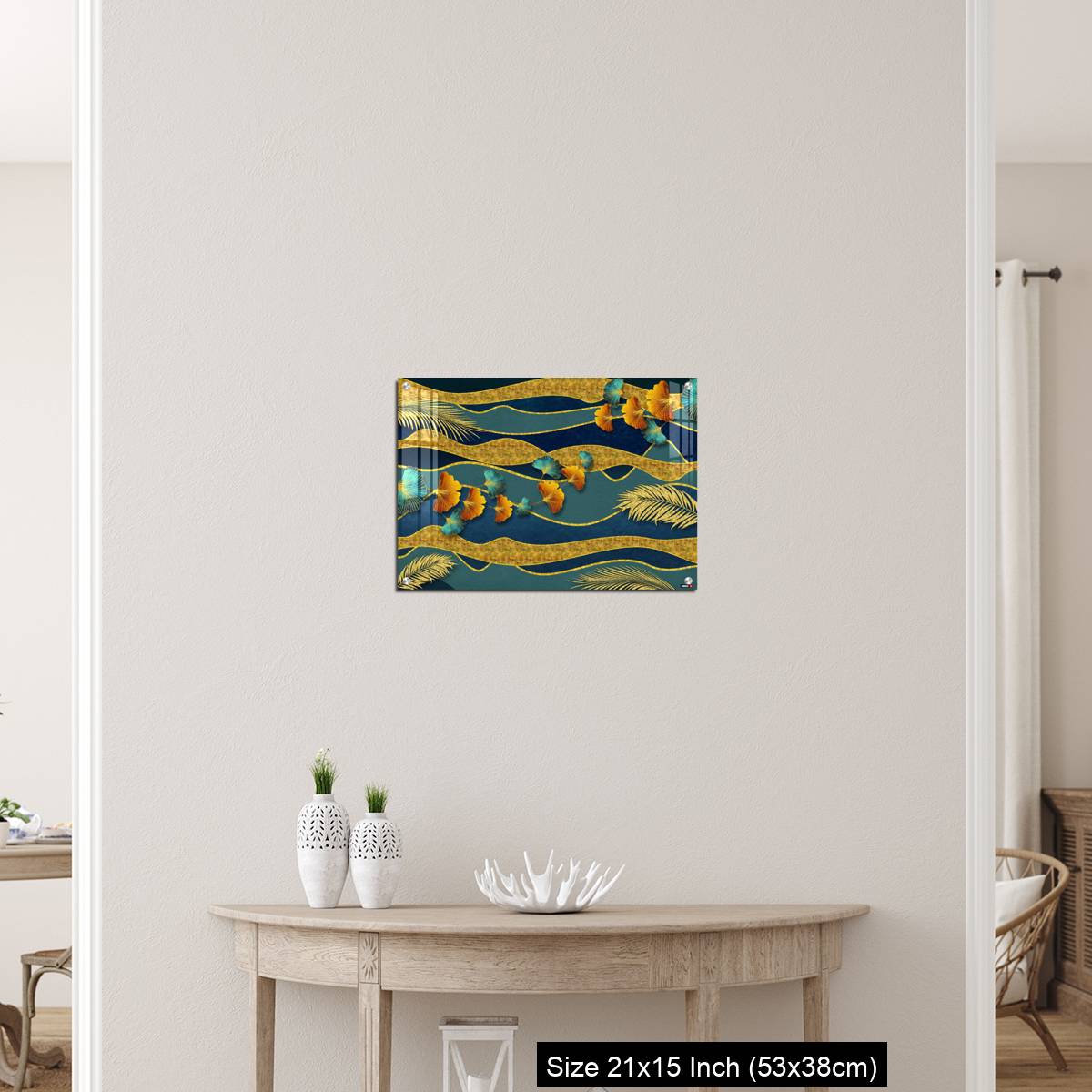 OMGs Acrylic Wall Decor – Golden and turquoise ginkgo leaves in modern dark background. - Image 19