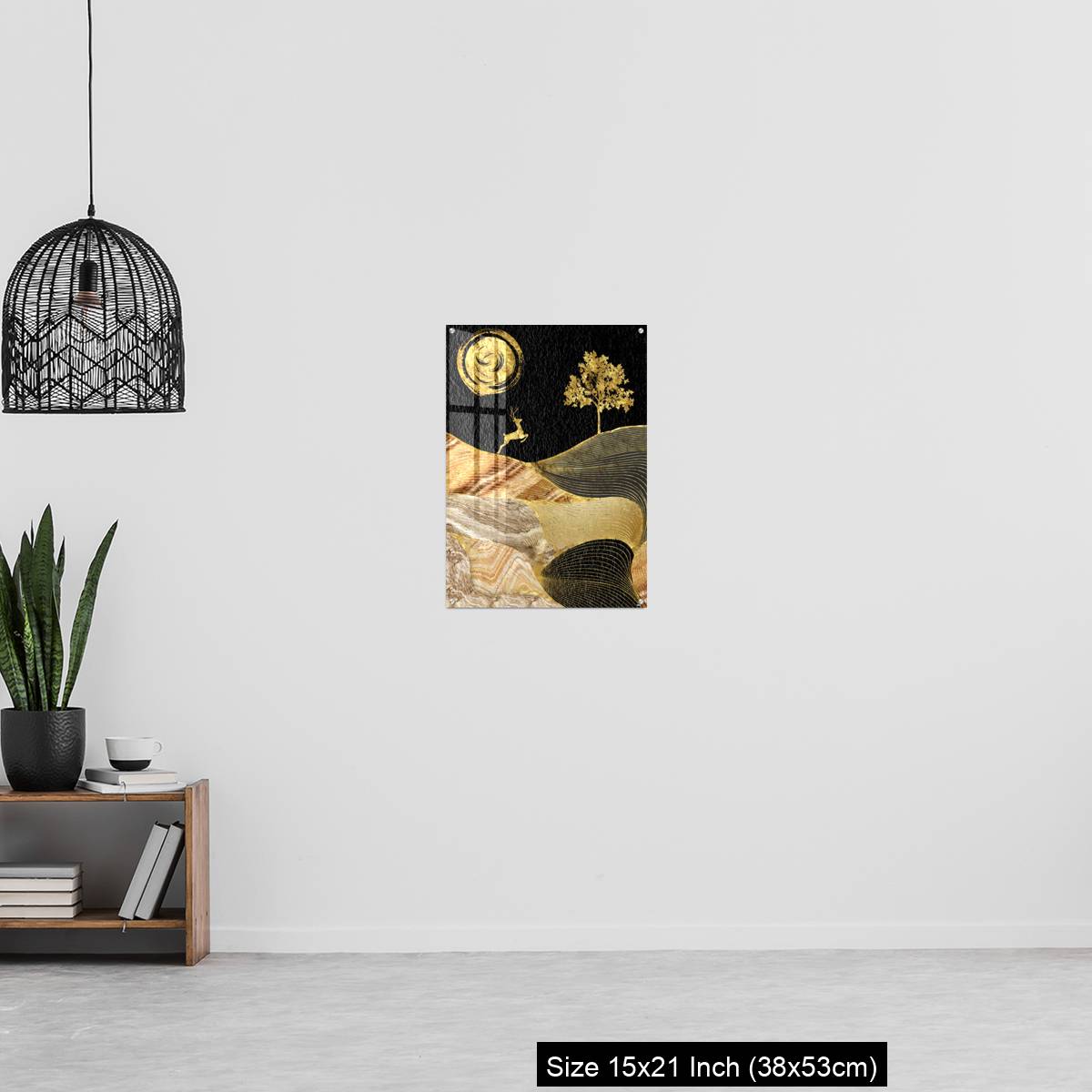 OMGs Acrylic Wall Decor – Canvas wall art decor. black and golden background with Ginko leaves and deer. - Image 20