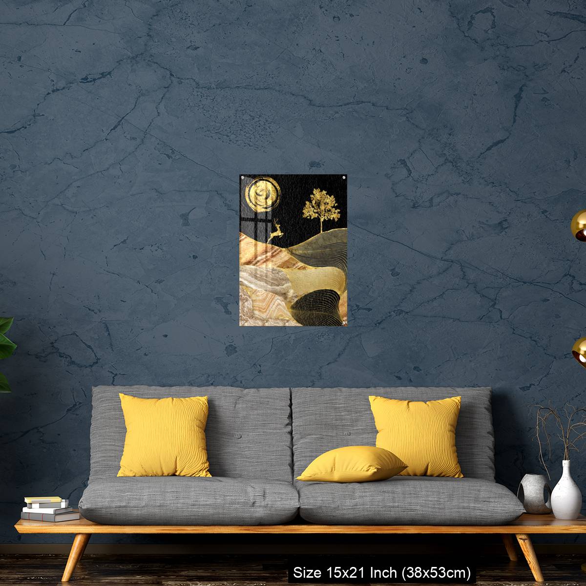 OMGs Acrylic Wall Decor – Canvas wall art decor. black and golden background with Ginko leaves and deer. - Image 21