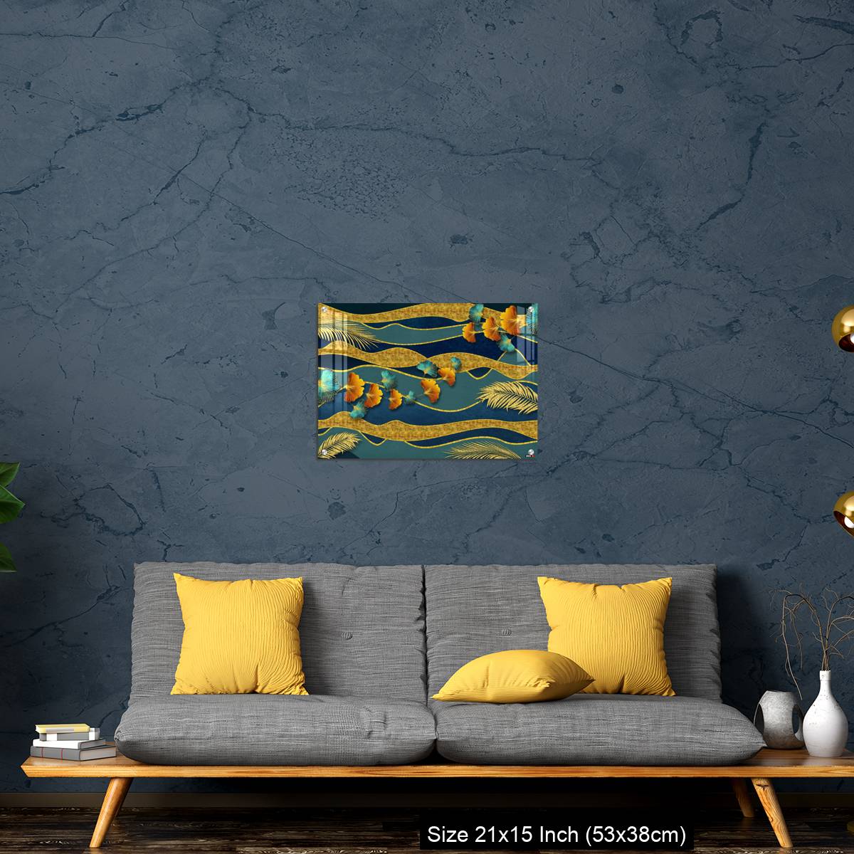 OMGs Acrylic Wall Decor – Golden and turquoise ginkgo leaves in modern dark background. - Image 21