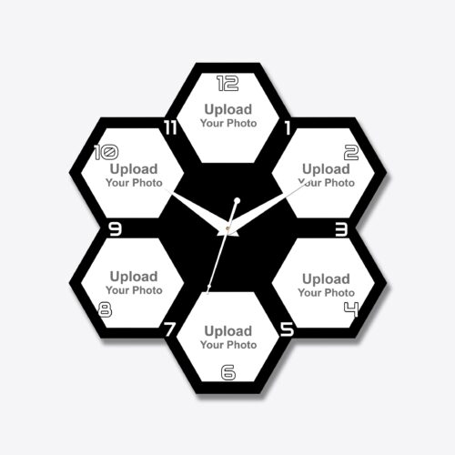 Hexa 6 Photos Acrylic Photo Wall Clock