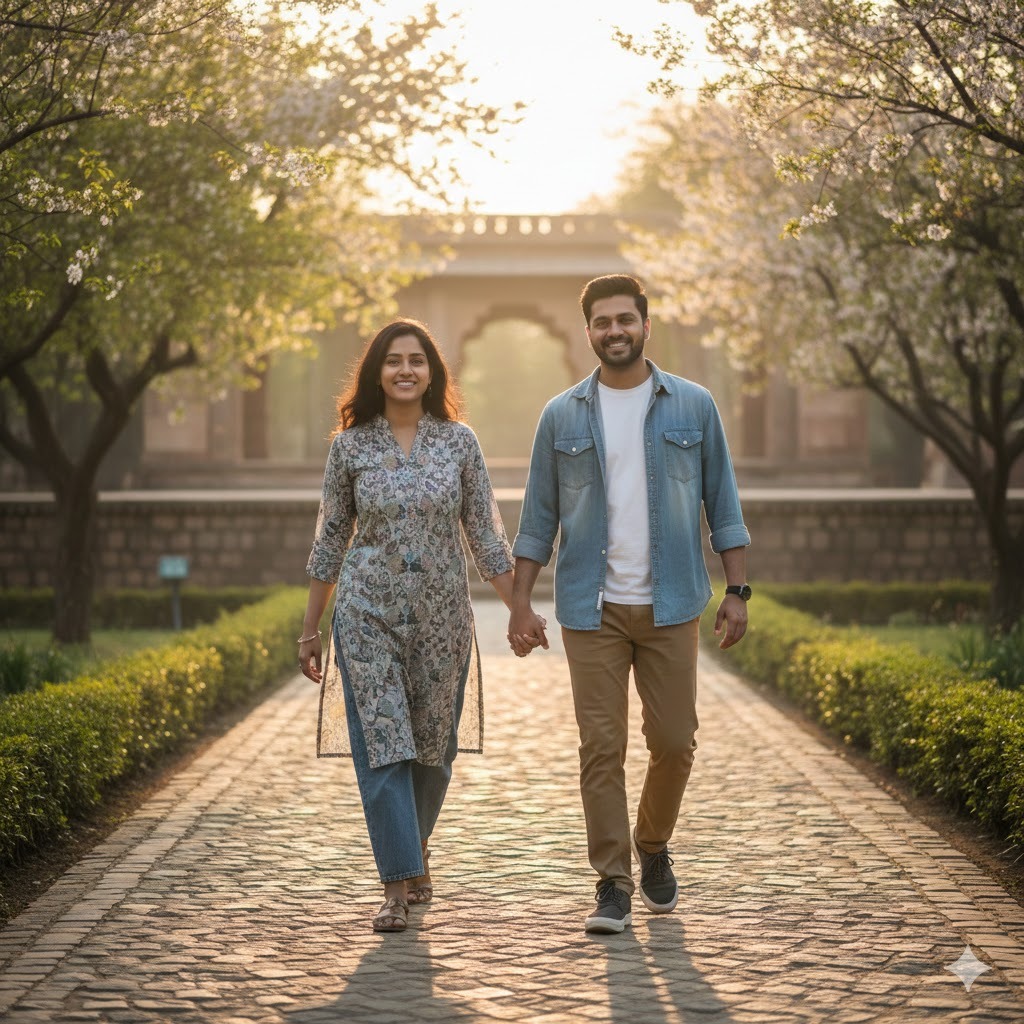 Hand-in-Hand Walk couple pose